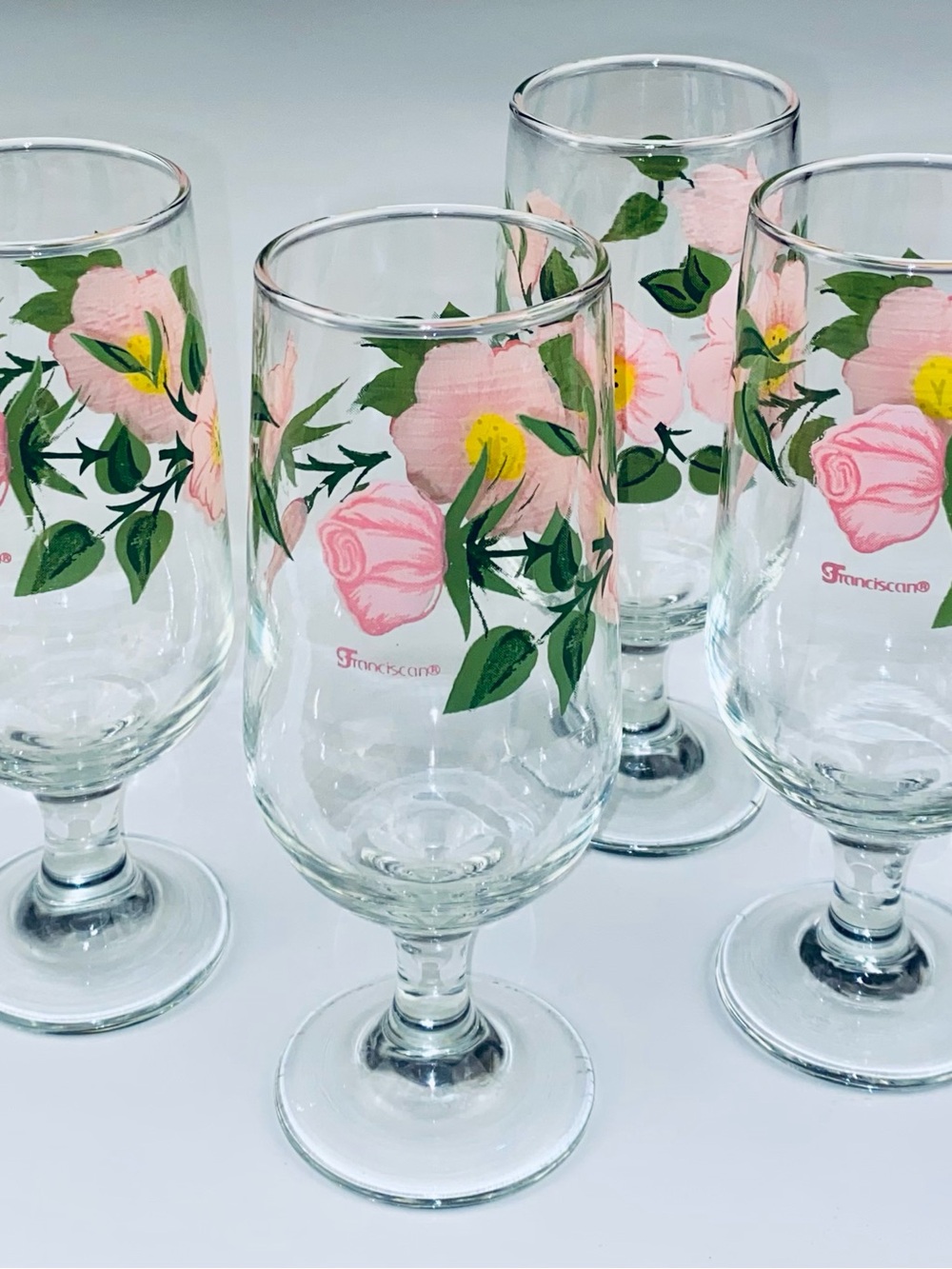 Franciscan Pink Floral Stemmed Glasses - Set of 4